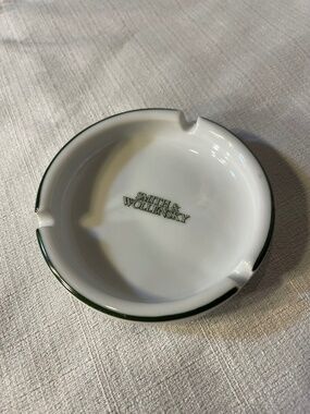 Smith & Wollensky White Ceramic Ashtray with Green Trim